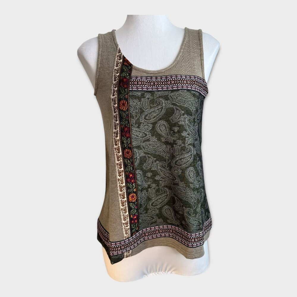 Tracy Porter Green Patterned Mixed Media Tank Top Size 2-4